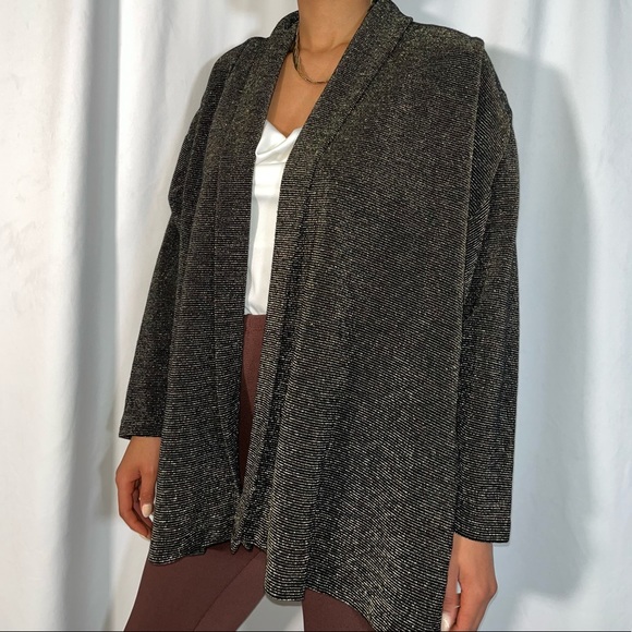 Vintage Sybil California Brown & Gold Shimmery Open Cardigan (size 14) - Picture 5 of 5